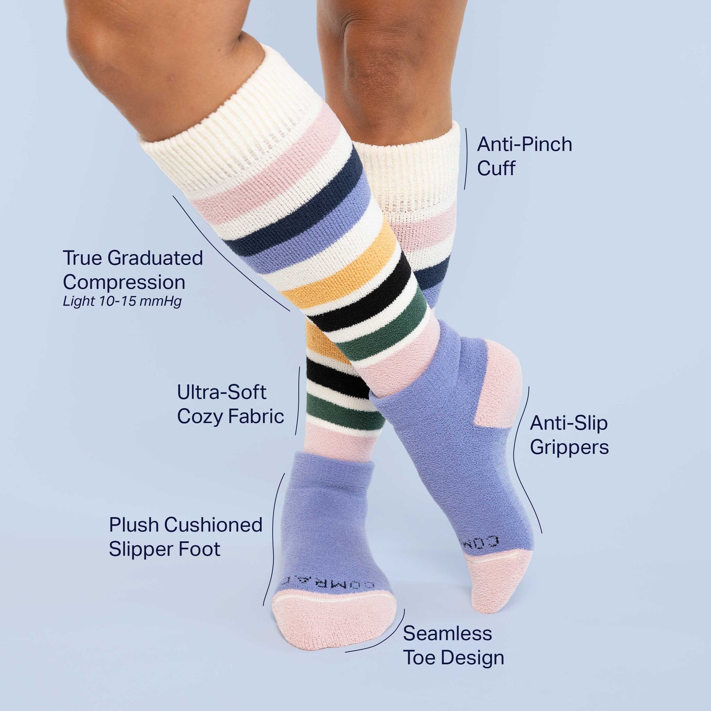 CozyGrip Compression Slipper Socks - Denim/Pink