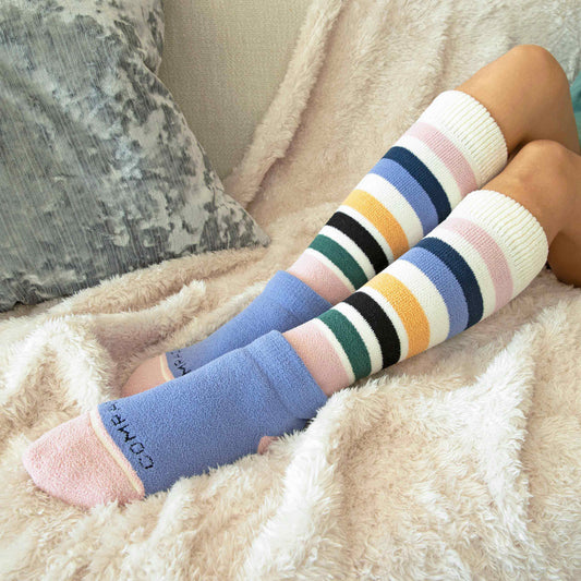CozyGrip Compression Slipper Socks - Denim/Pink