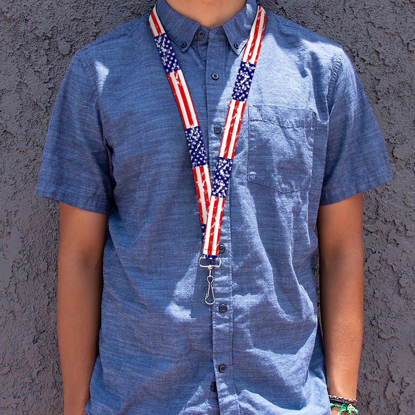 Lanyard - 1.0" - United States Flags CLOSE-UP Weathered