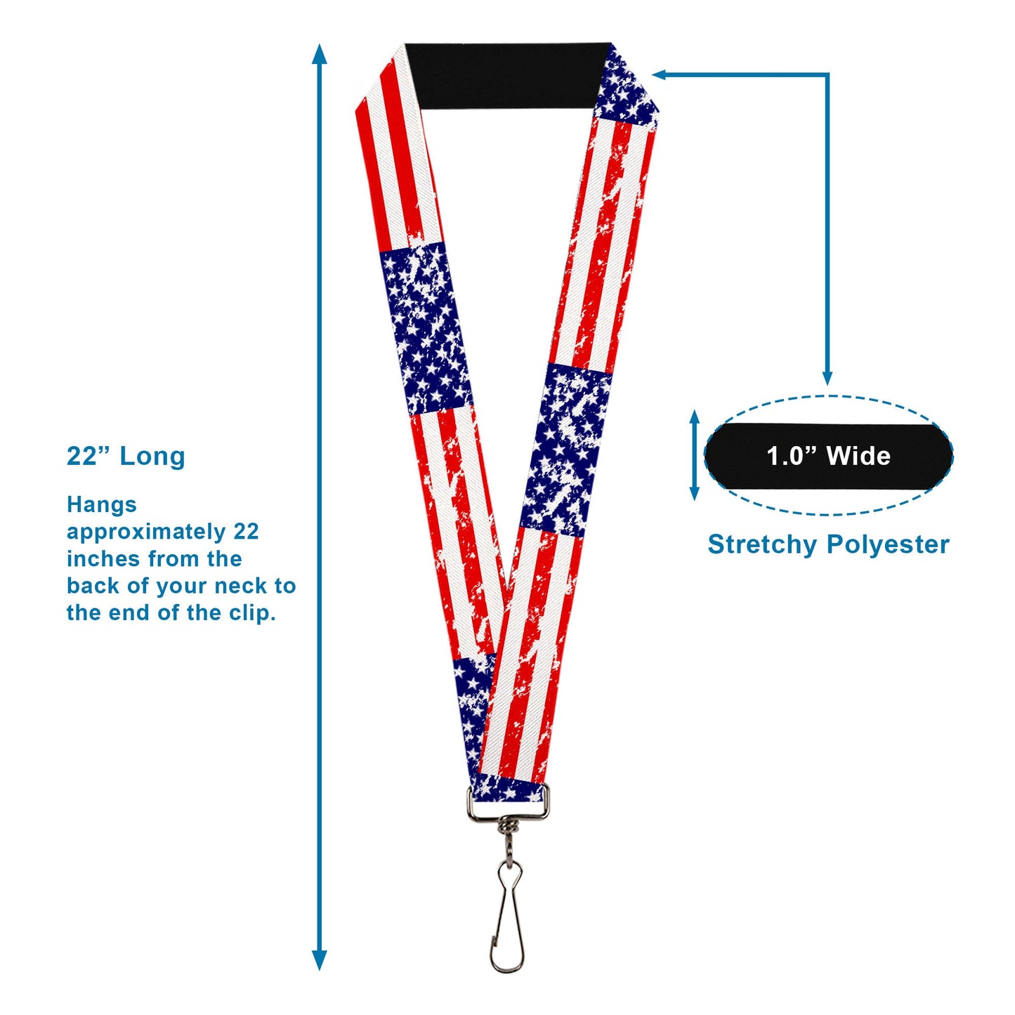 Lanyard - 1.0" - United States Flags CLOSE-UP Weathered