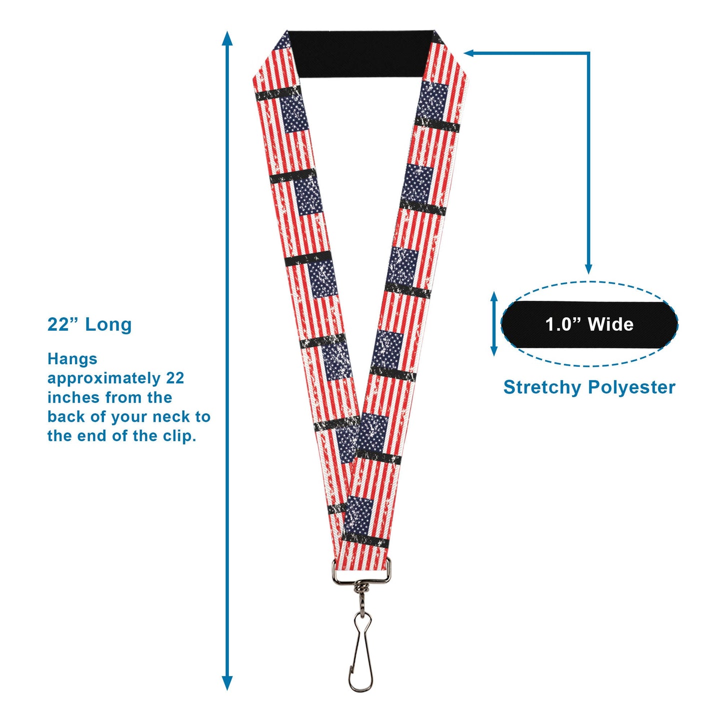 Lanyard - 1.0" - United States Flags Weathered Black