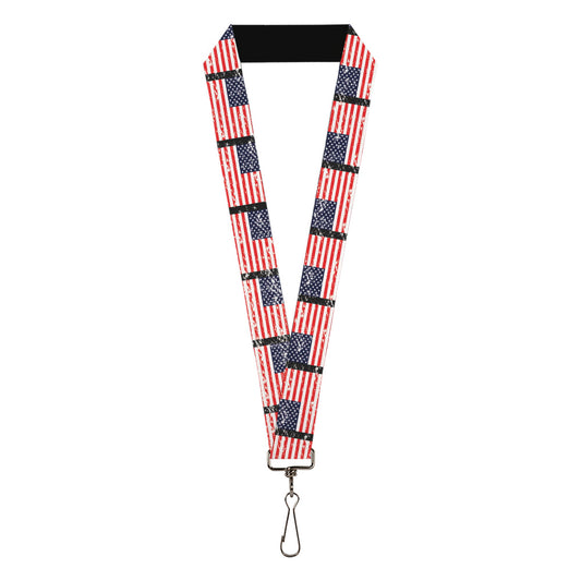 Lanyard - 1.0" - United States Flags Weathered Black