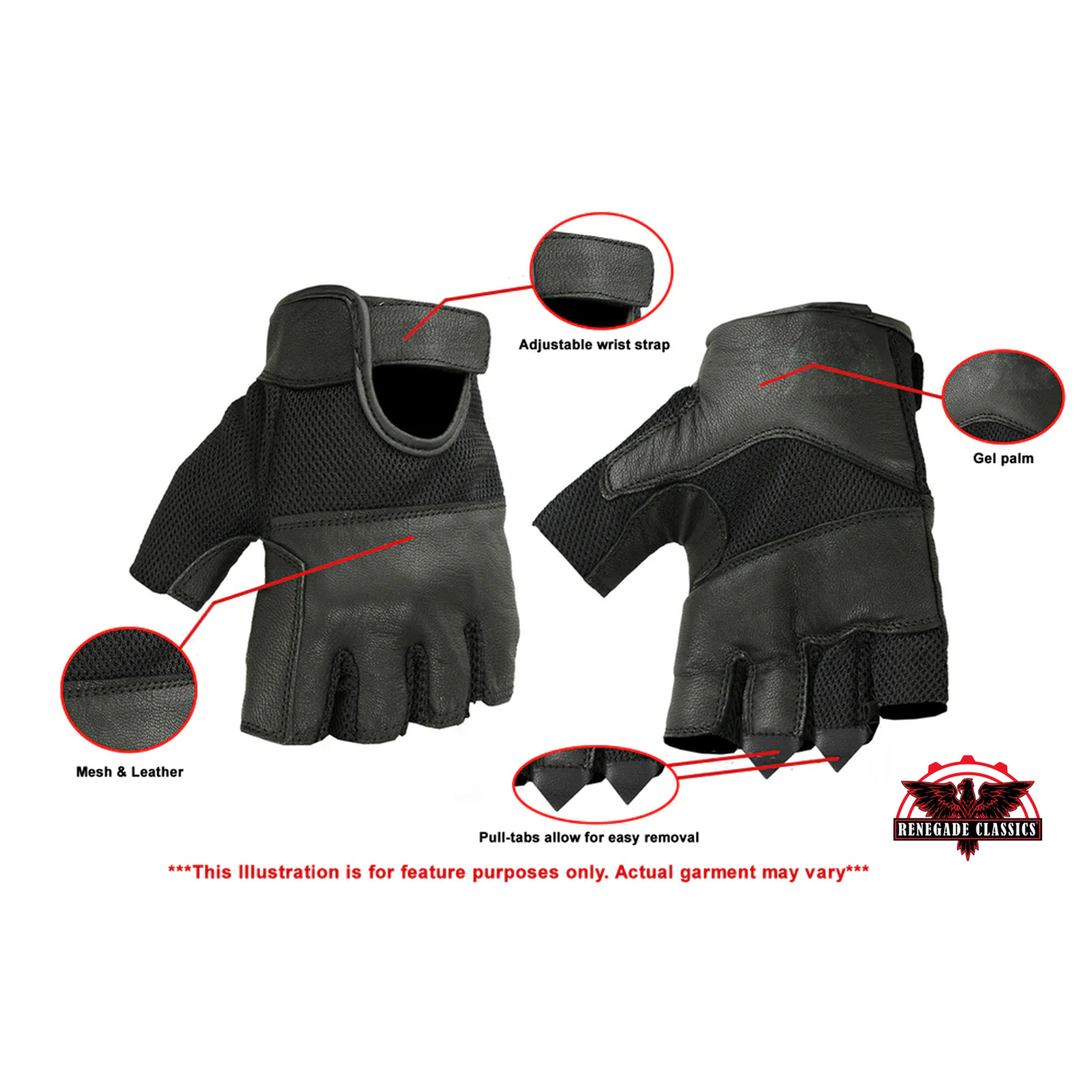 Leather/ Mesh Fingerless Glove