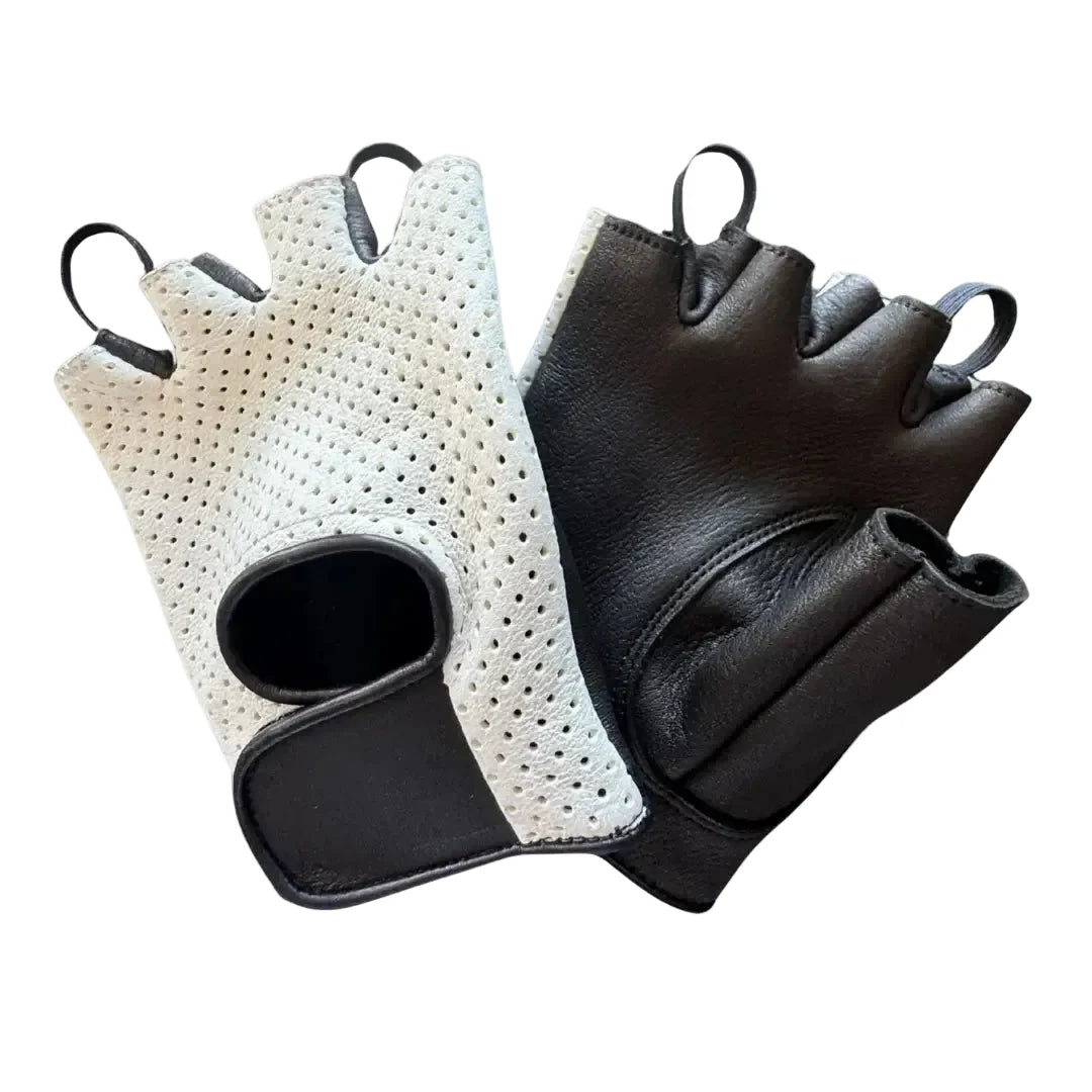 Legendary White Deerskin Fingerless Ventilated Motorcycle Gloves