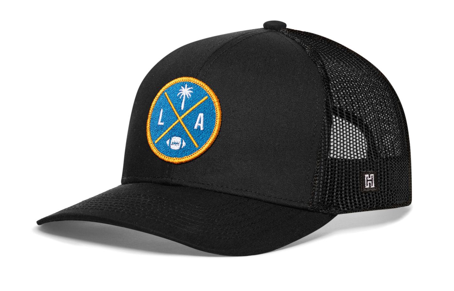 Los Angeles Trucker Hat  |  Black LA X Football Snapback