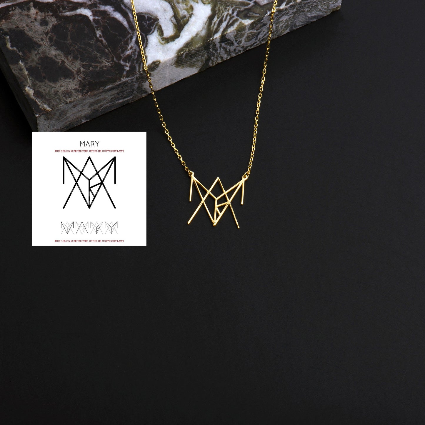 Unique Womens Style Mary Name Logo Necklace - White Gold