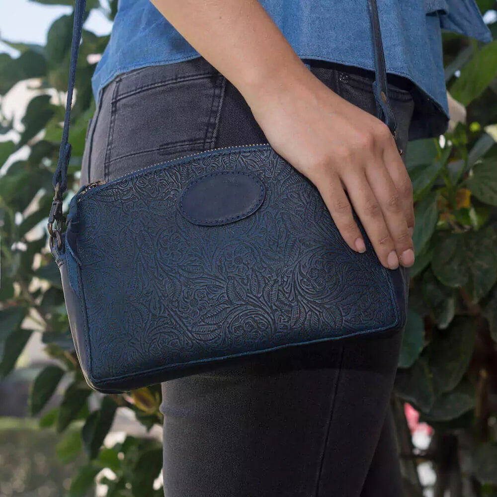Tooled Leather Crossbody Bag