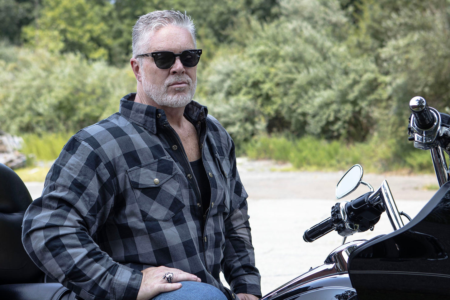 Milwaukee Leather Men's Hoya Black/Gray CE Armored Flannel Shirt with Aramid Reinforced Zones - MPM1630