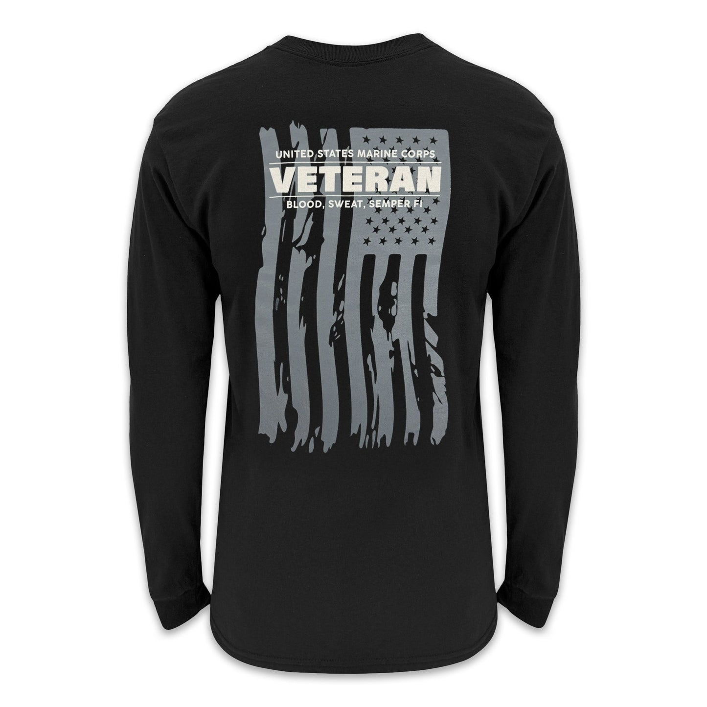 Marines Veteran Flag Long Sleeve T-Shirt (Black)
