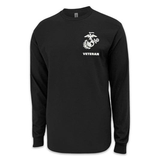 Marines Veteran Flag Long Sleeve T-Shirt (Black)