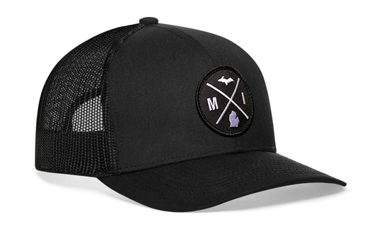 Michigan Trucker Hat  |  Black MI X Snapback