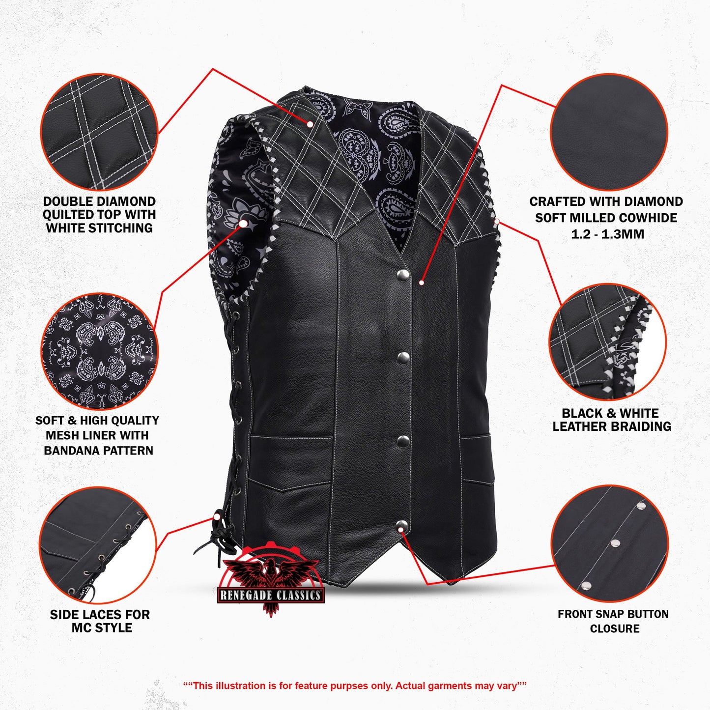 Velrik Mens Leather Motorcycle Vest
