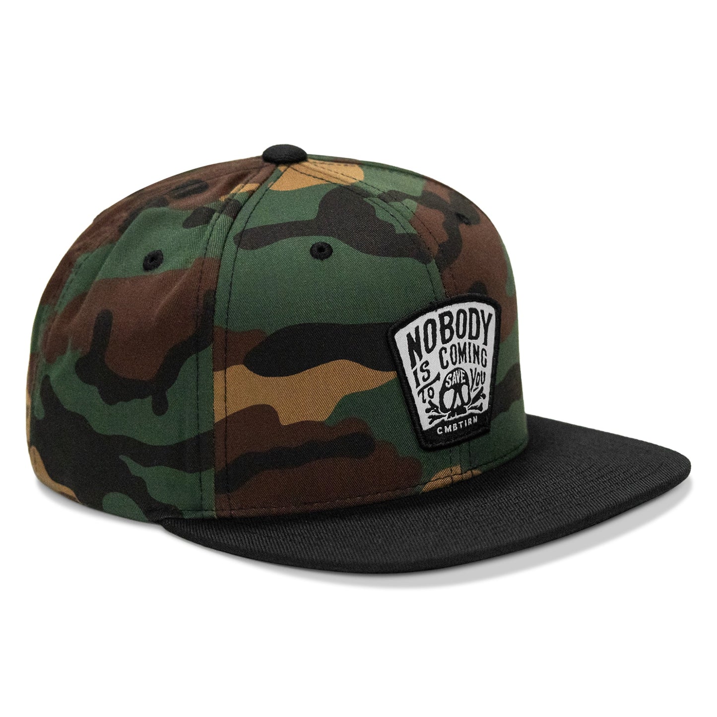 Nobody Is Coming To Save You Skull Patch Flatbill Snapback Hat