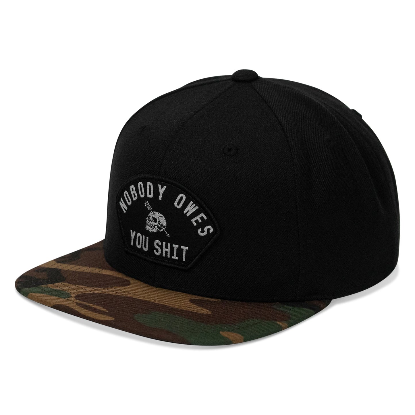 Nobody Owes You Shit Arched Patch Flatbill SnapBack Hat