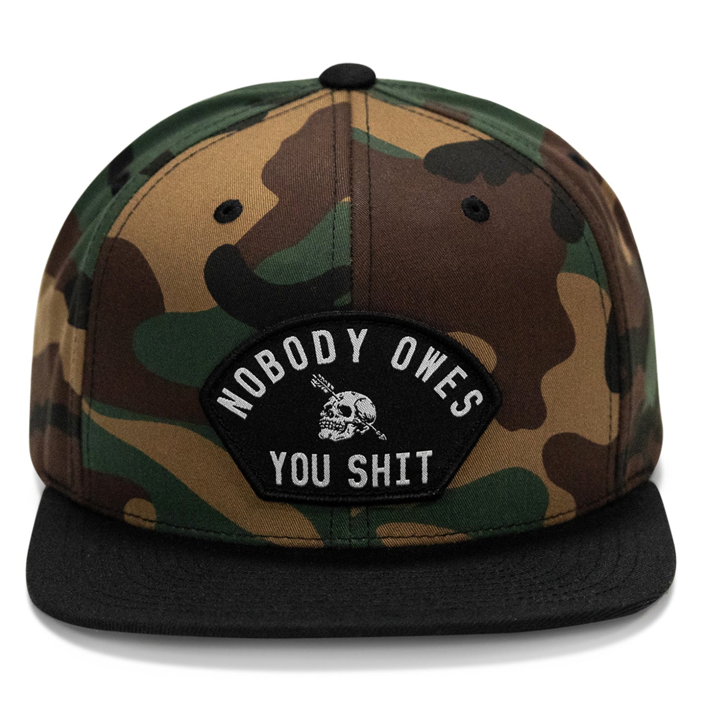 Nobody Owes You Shit Arched Patch Flatbill SnapBack Hat