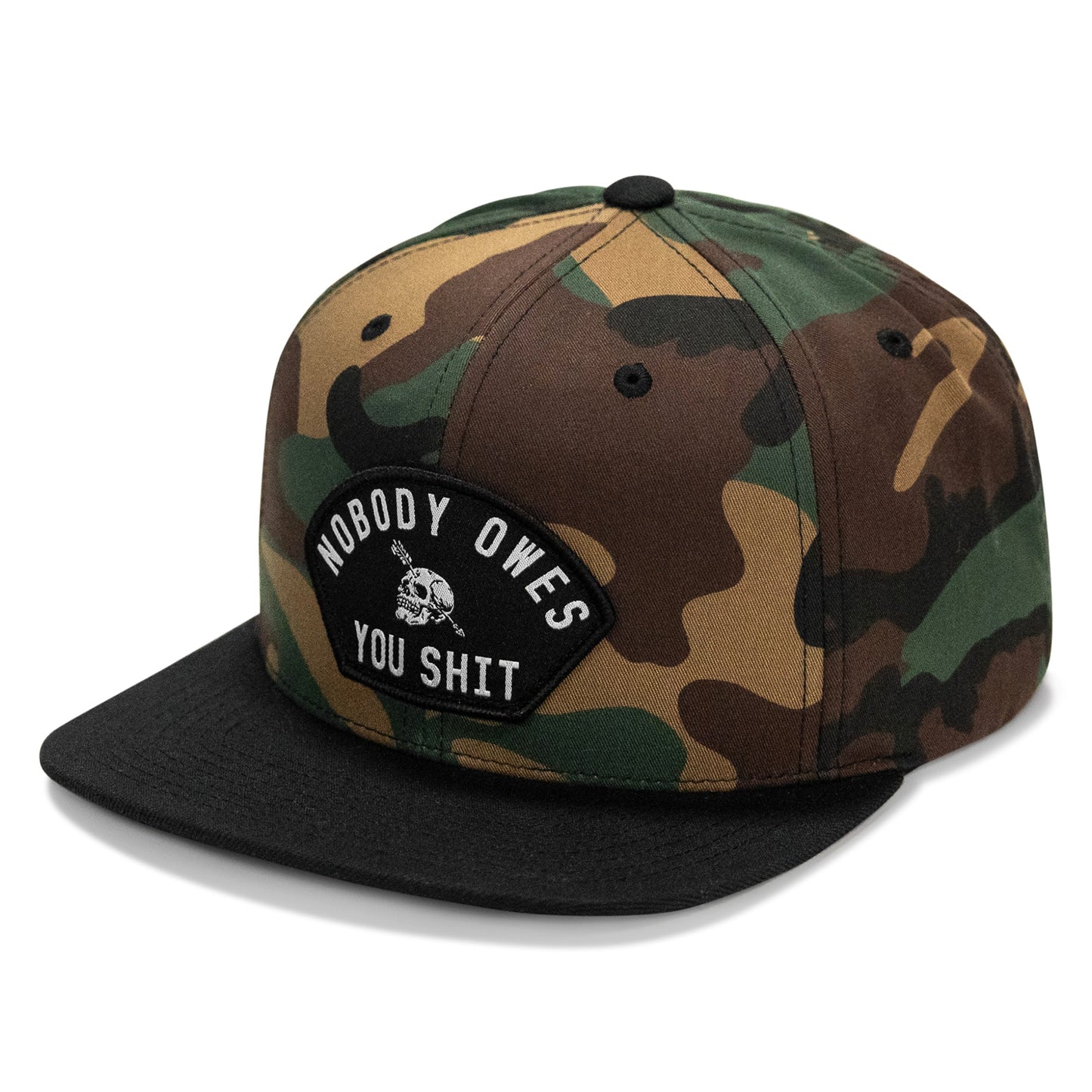 Nobody Owes You Shit Arched Patch Flatbill SnapBack Hat