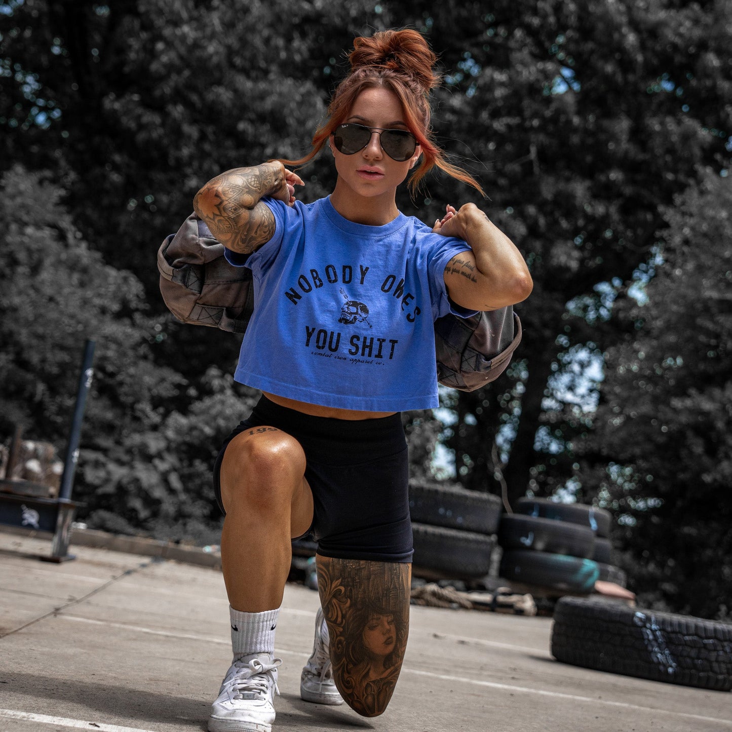 Nobody Owes You Shit Skull Women's Crop Heavyweight Tee