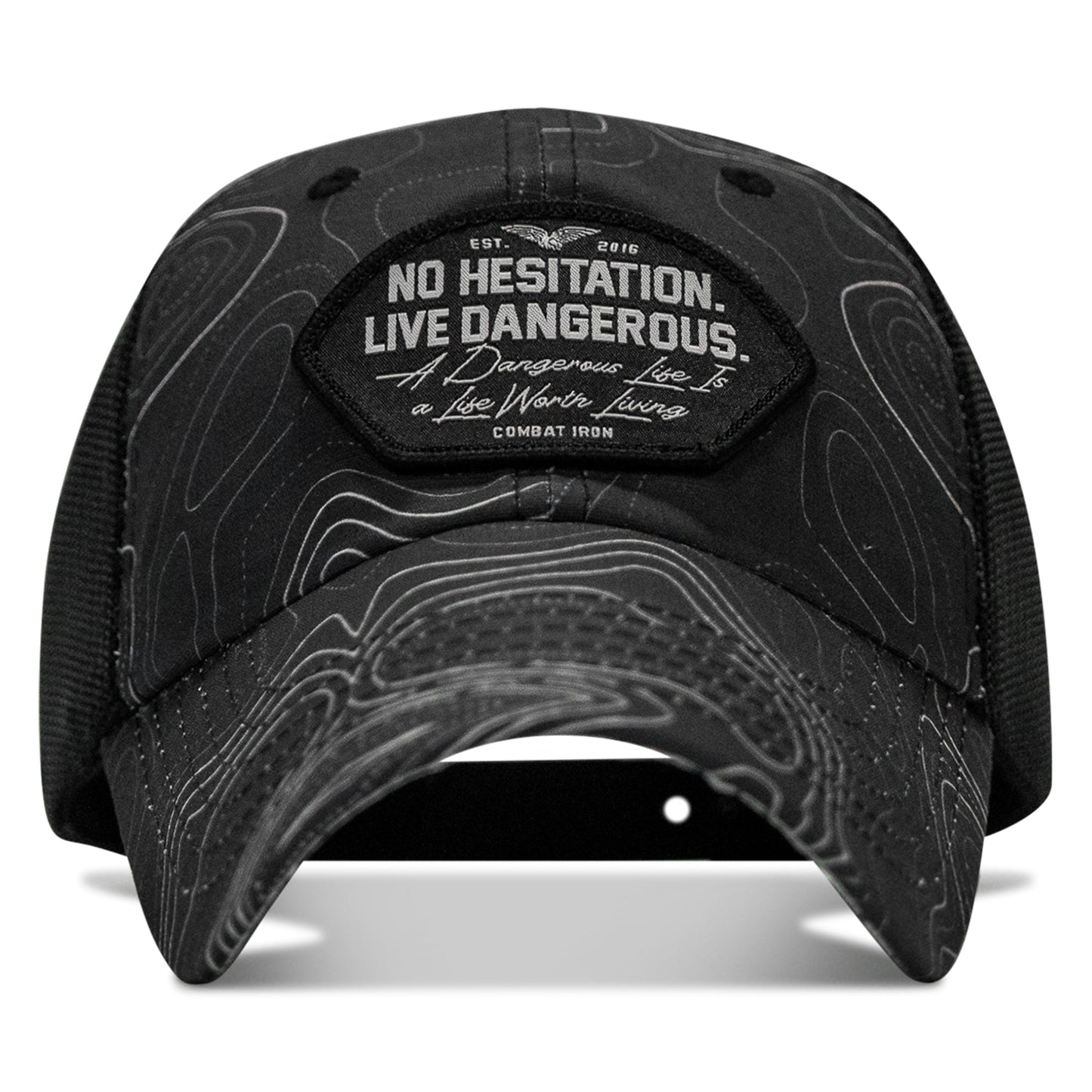 No Hesitation. Live Dangerous Patch Tactical Ripstop Mesh Snapback Hat