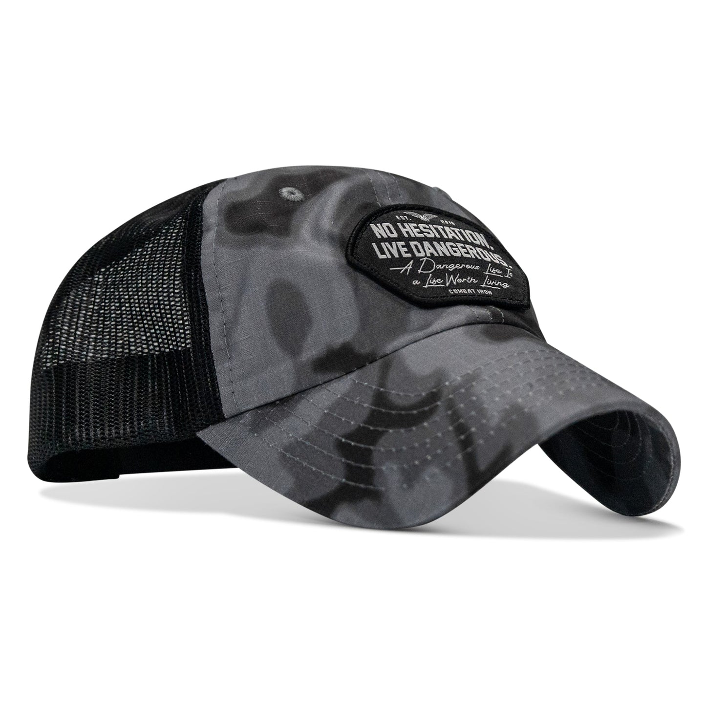 No Hesitation. Live Dangerous Patch Tactical Ripstop Mesh Snapback Hat