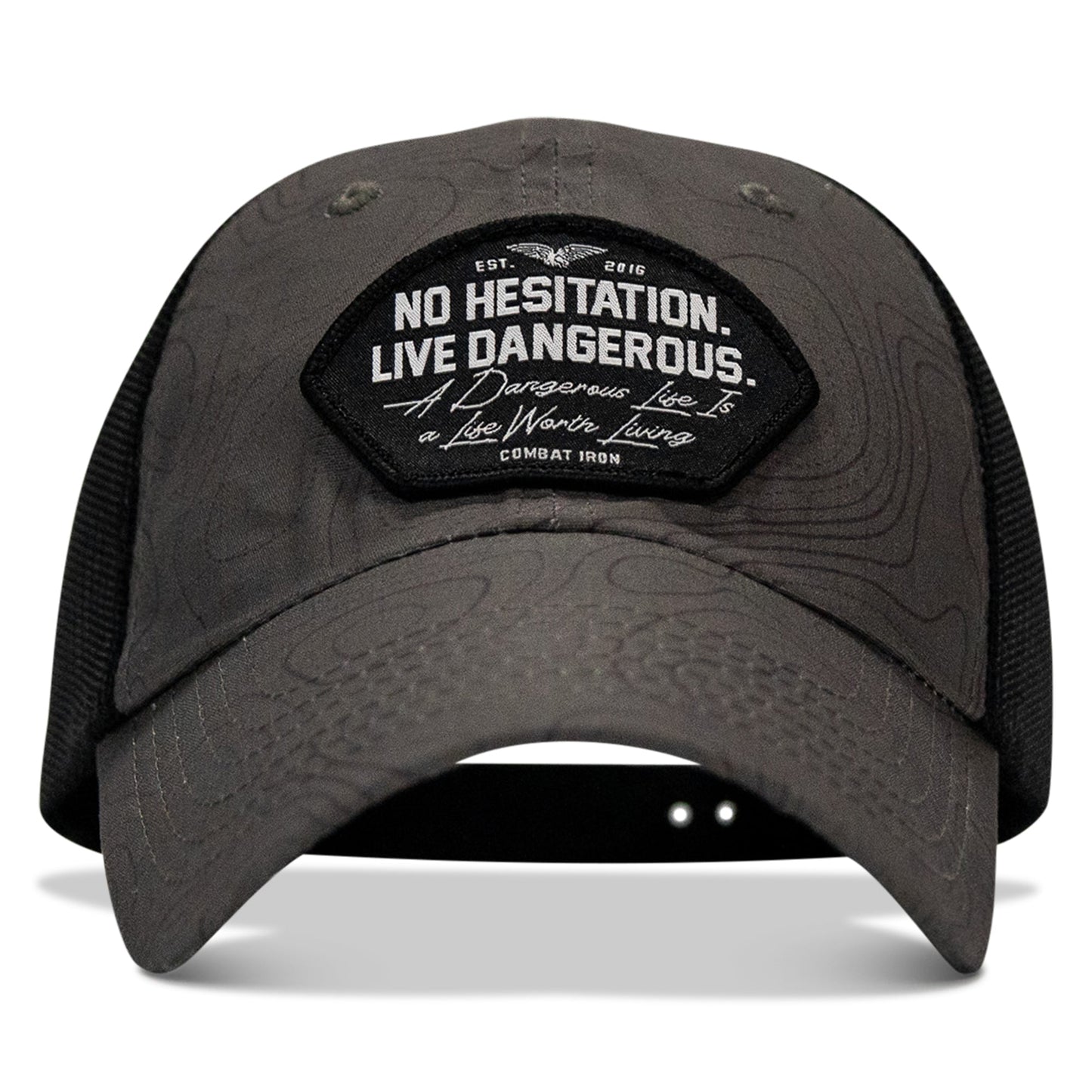 No Hesitation. Live Dangerous Patch Tactical Ripstop Mesh Snapback Hat