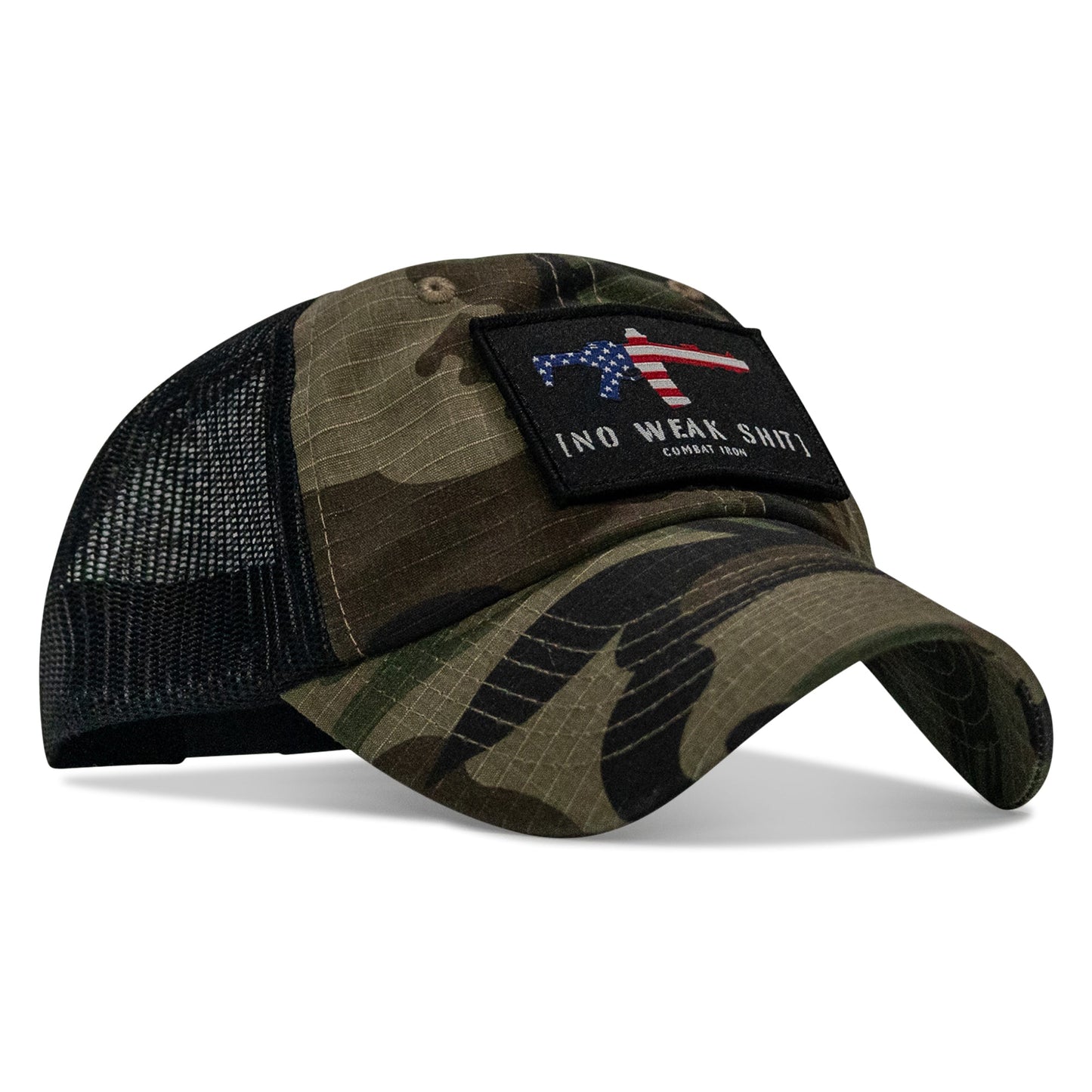 No Weak Shit American Flag Rifle Patch Tactical Ripstop Mesh Snapback Hat