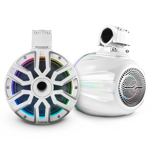 8” Marine Short Tower Speaker With Neodymium Magnet, Kevlar Cone, Compression Driver And Digital LED Lights | 200W RMS 4-Ohm