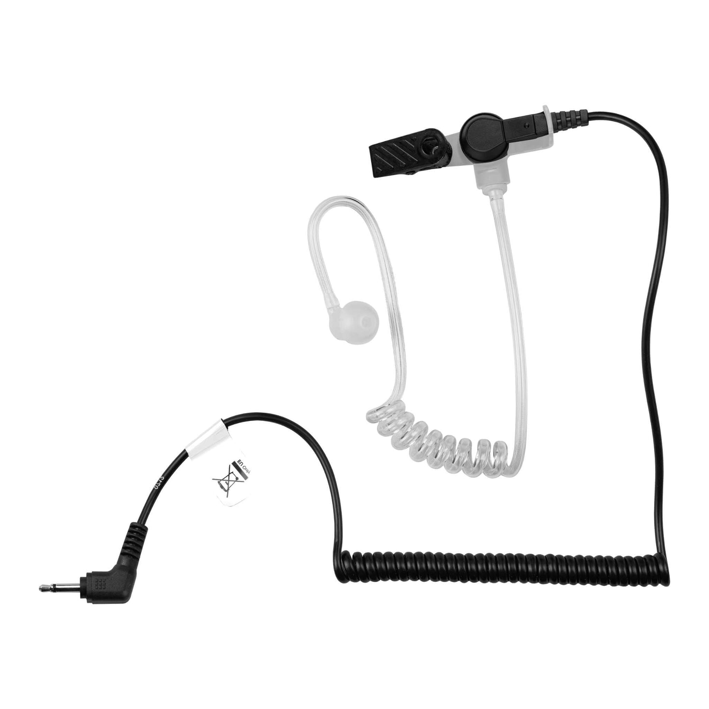 2.5mm Listen Only Made in the USA OTTO Radio Earpiece Clear Tube & Clear Transducer - EF Johnson, Harris, M/A Com, Otto, Tait - Connects To Speaker Mic