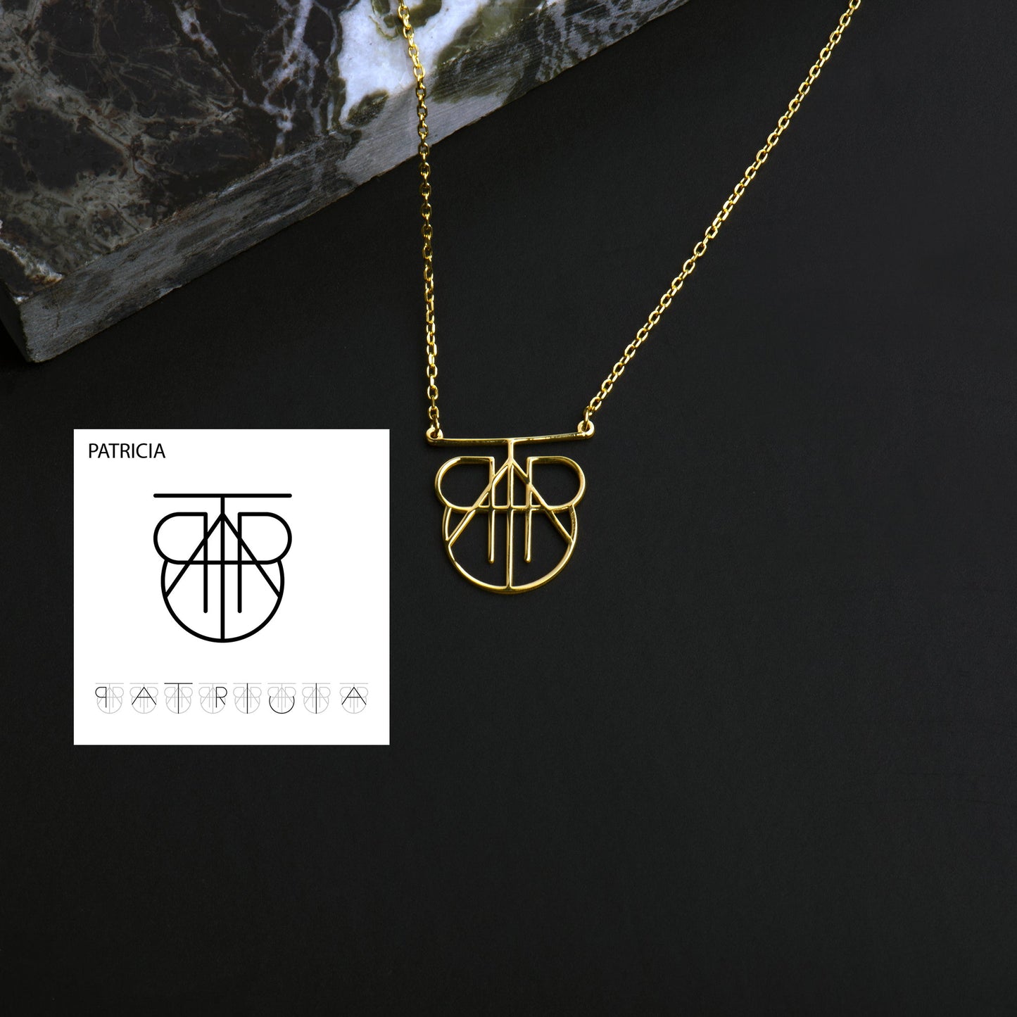 Name Logo Necklace - White Gold