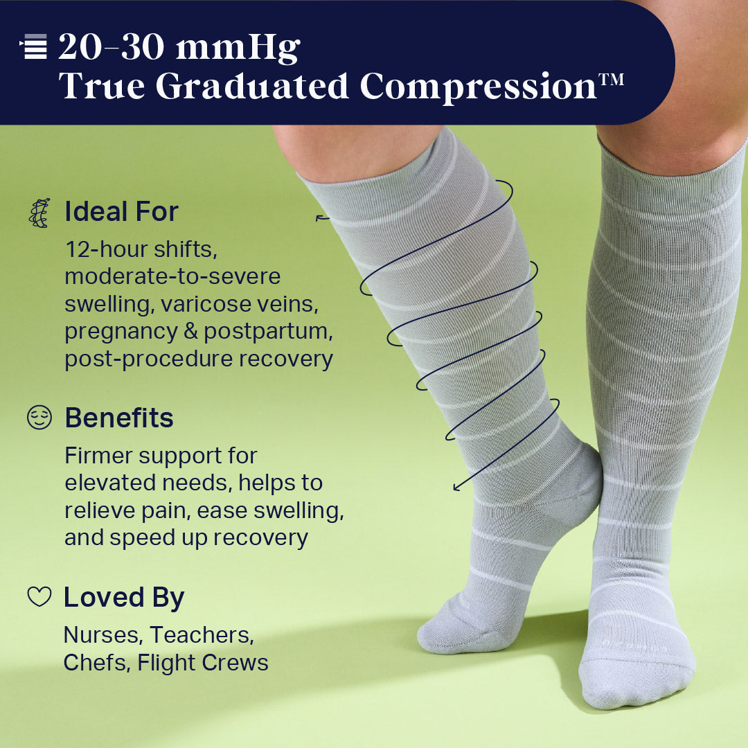 Knee-High Compression Socks – Stripes Rose (20-30 mmHg)
