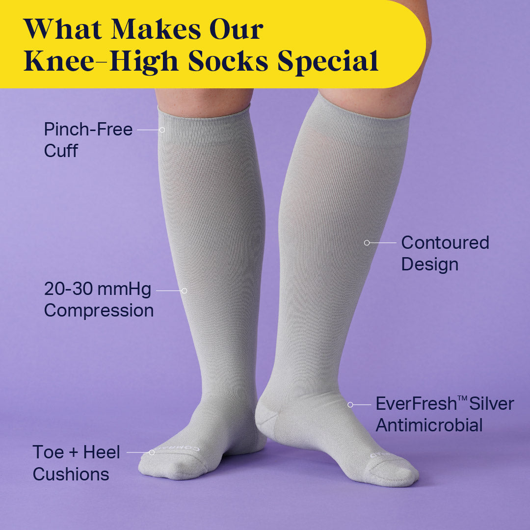 Knee-High Compression Socks – Solid Grey (20-30 mmHg)