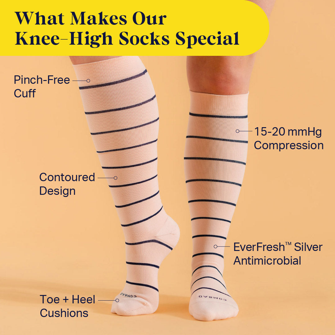 Knee-High Compression Socks – Stripes Rose/Navy
