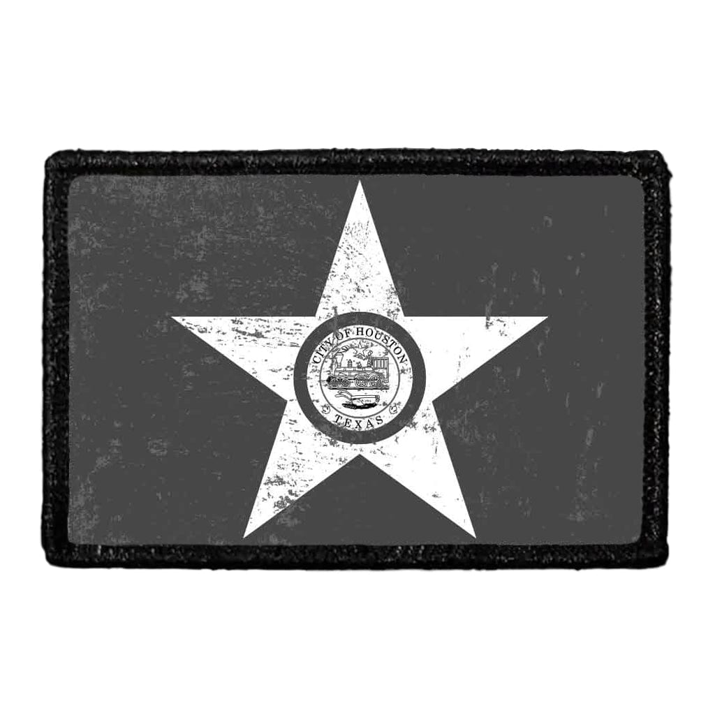Houston City Flag - Black and White - Distressed - Removable Patch