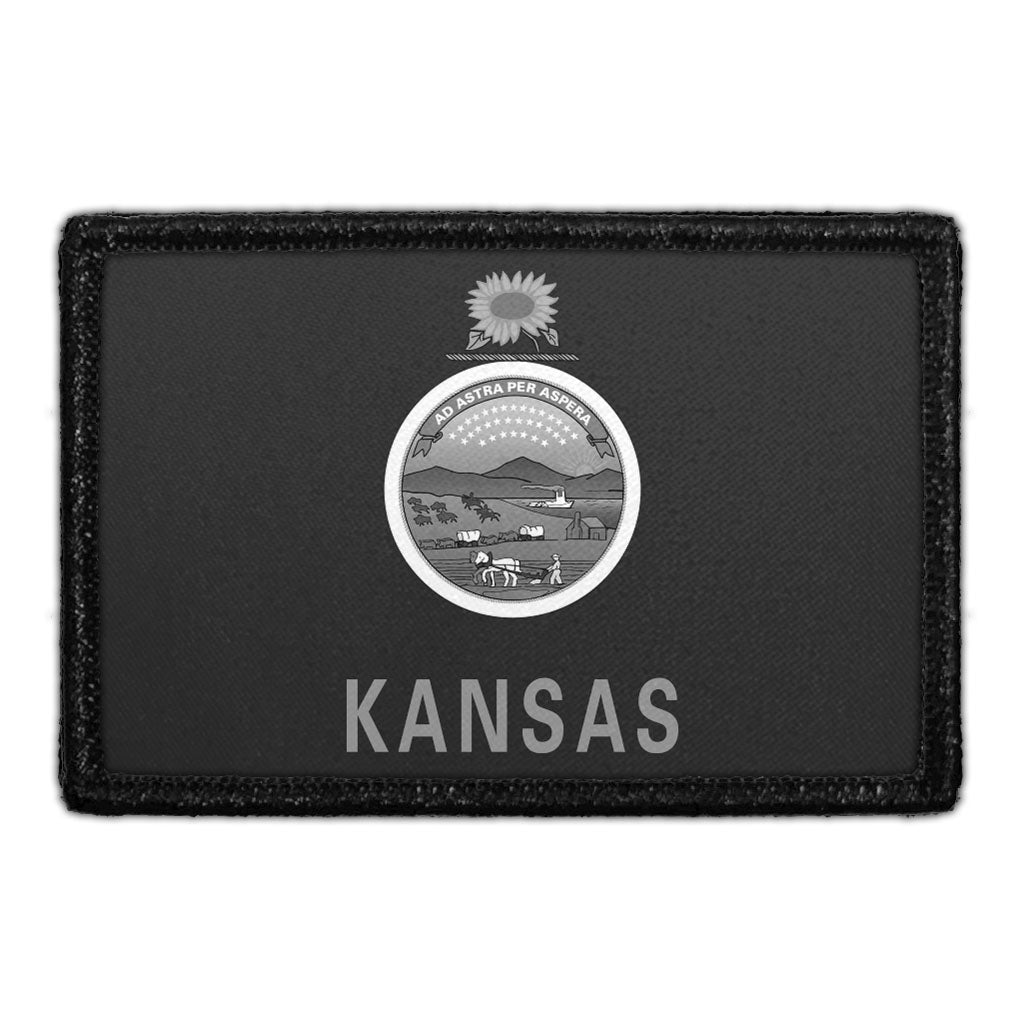 Kansas State Flag - Black and White - Removable Patch