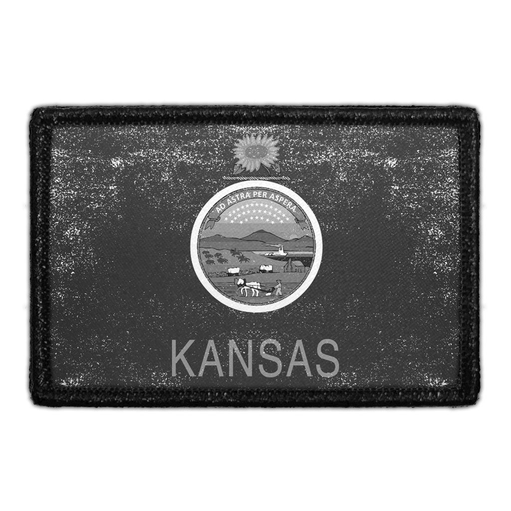 Kansas State Flag - Black and White - Distressed - Removable Patch