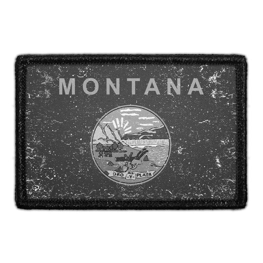Montana State Flag - Black and White - Distressed - Removable Patch