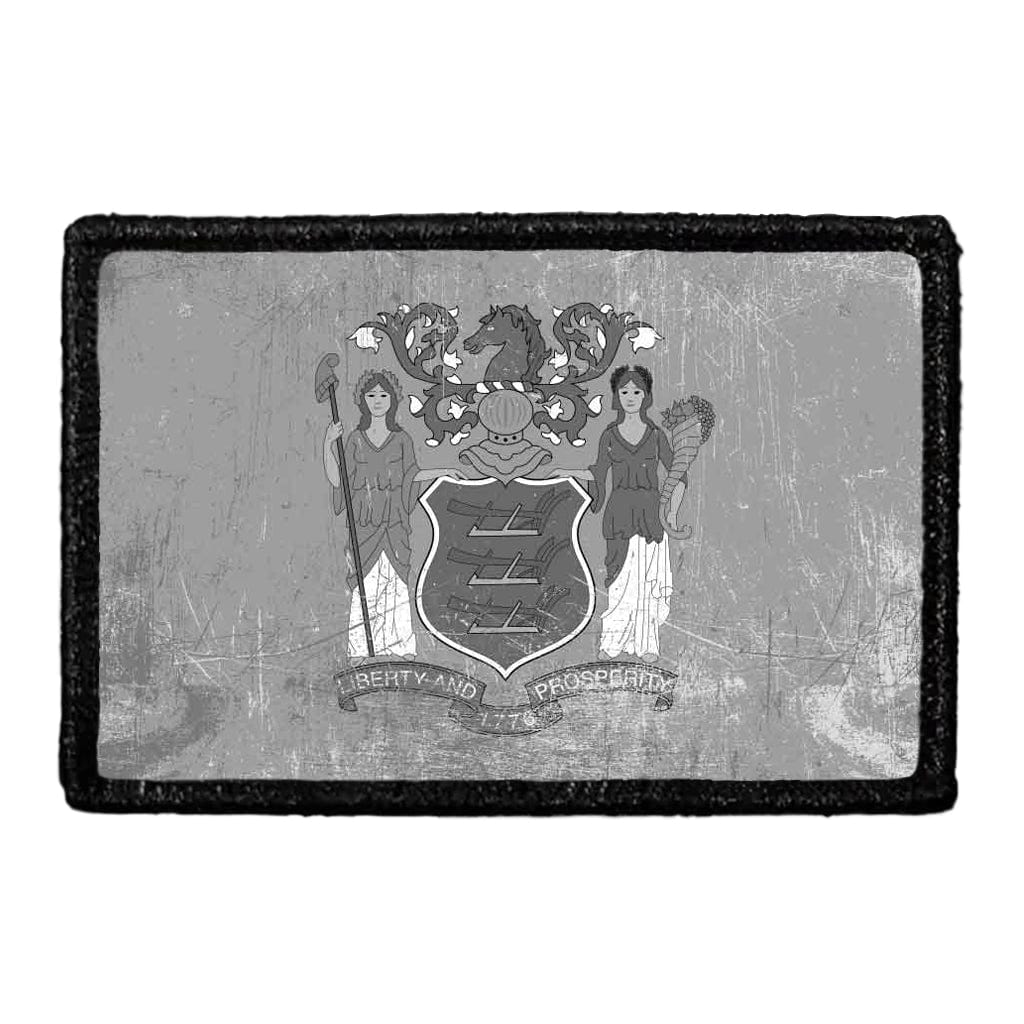 New Jersey State Flag - Black and White - Distressed - Removable Patch