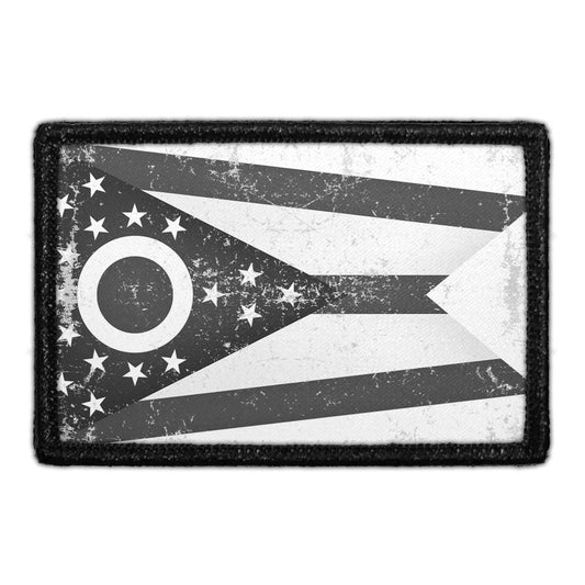 Ohio State Flag - Black and White - Distressed - Removable Patch