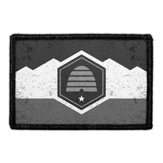 Utah State Flag - Black and White - Distressed - Removable Patch