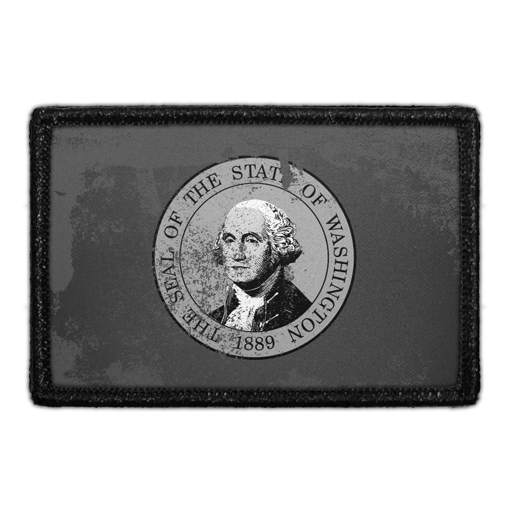 Washington State Flag - Black and White - Distressed - Removable Patch