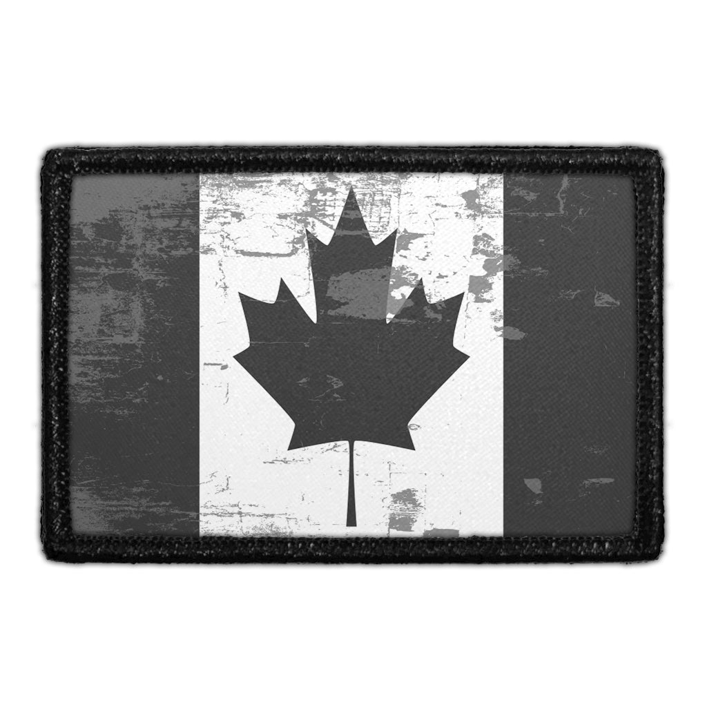 Canada Flag - Black and White - Distressed - Removable Patch