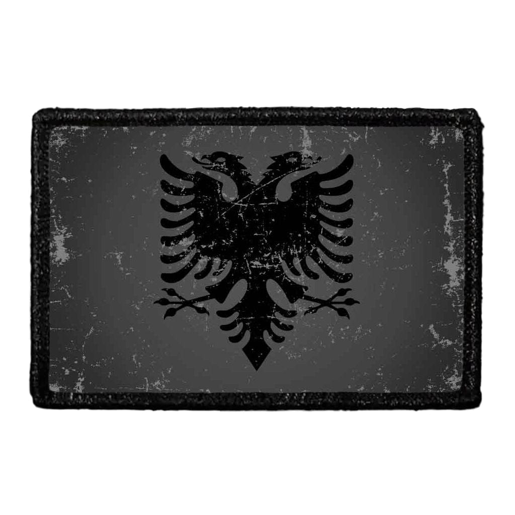 Albania Flag - Black and White - Distressed - Removable Patch