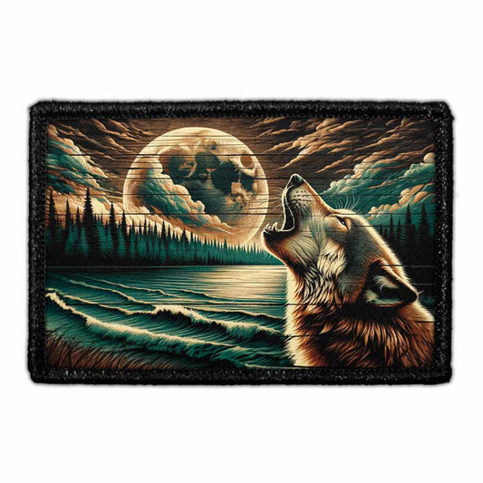 Lake Wolf Howling At The Moon Wood Grain - Removable Patch