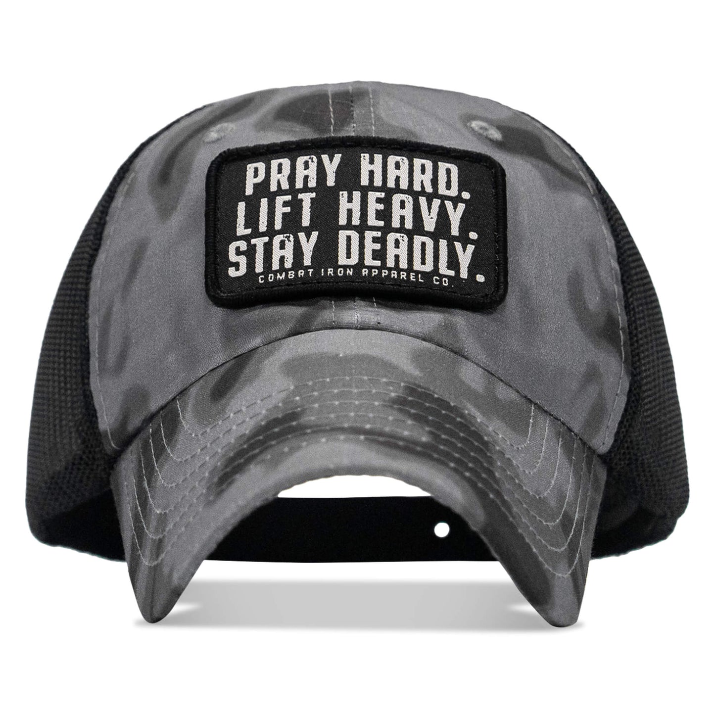 Pray Hard. Lift Heavy. Stay Deadly. Patch Tactical Ripstop Mesh Snapback Hat