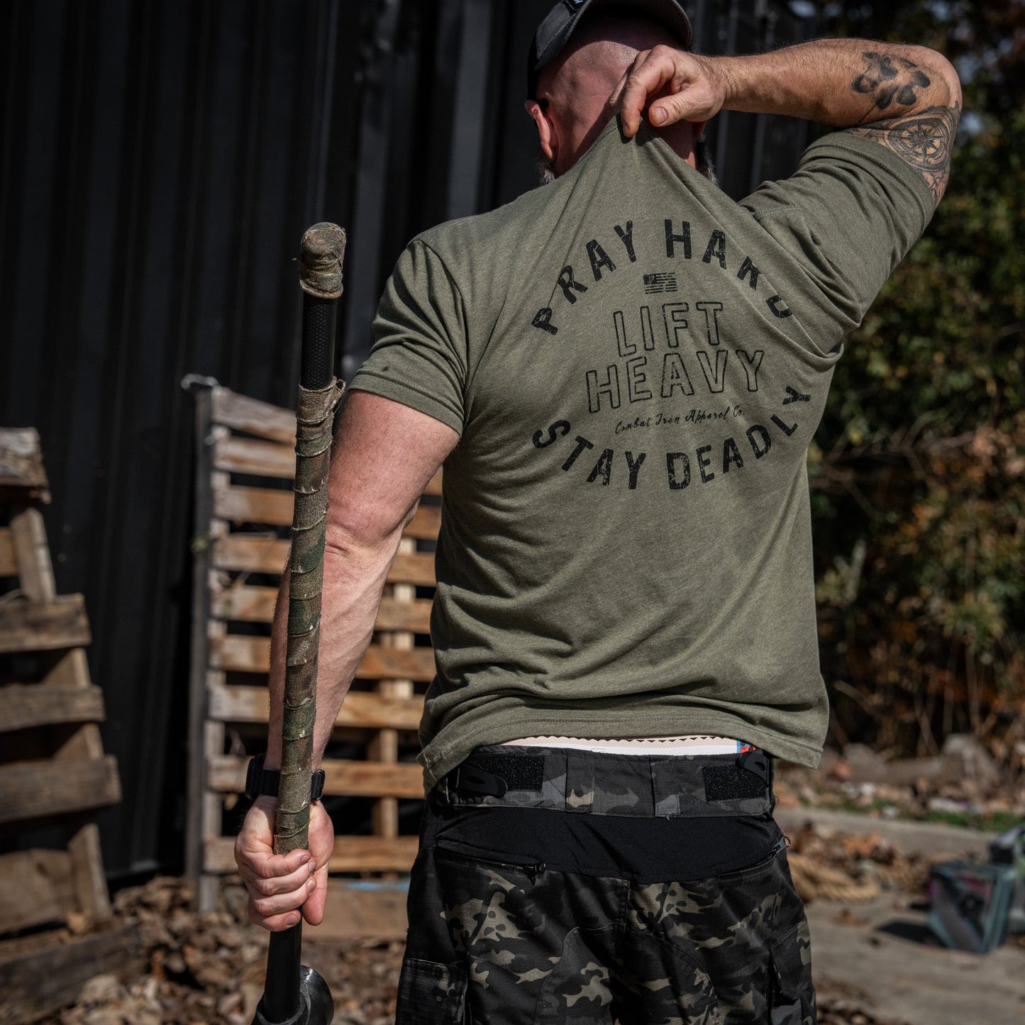 Pray Hard. Lift Heavy. Stay Deadly. Men's T-Shirt