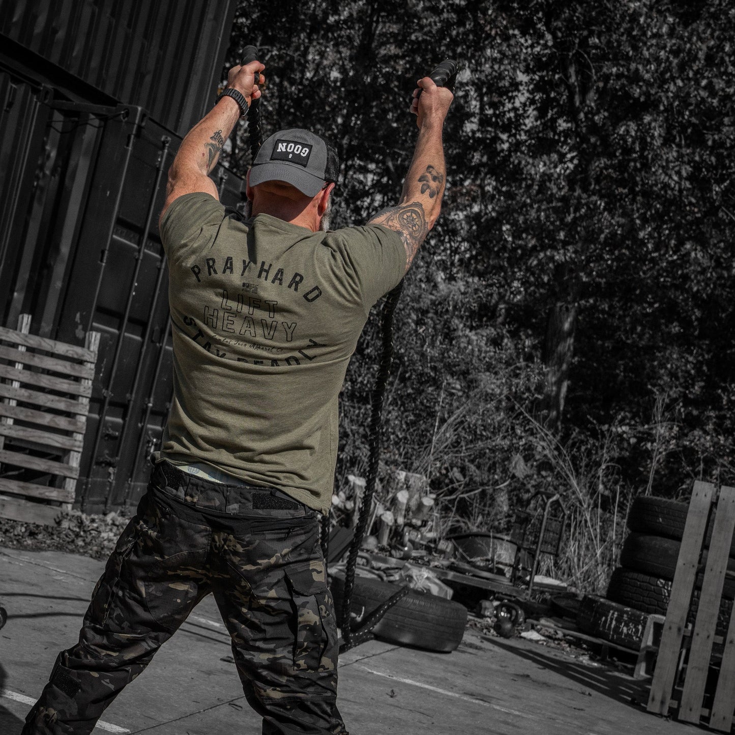 Pray Hard. Lift Heavy. Stay Deadly. Men's T-Shirt