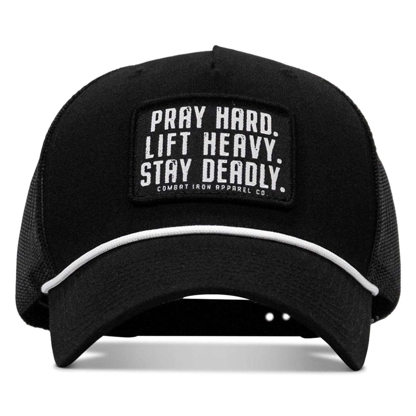 Pray Hard. Lift Heavy. Stay Deadly. Patch Rope Snapback Hat