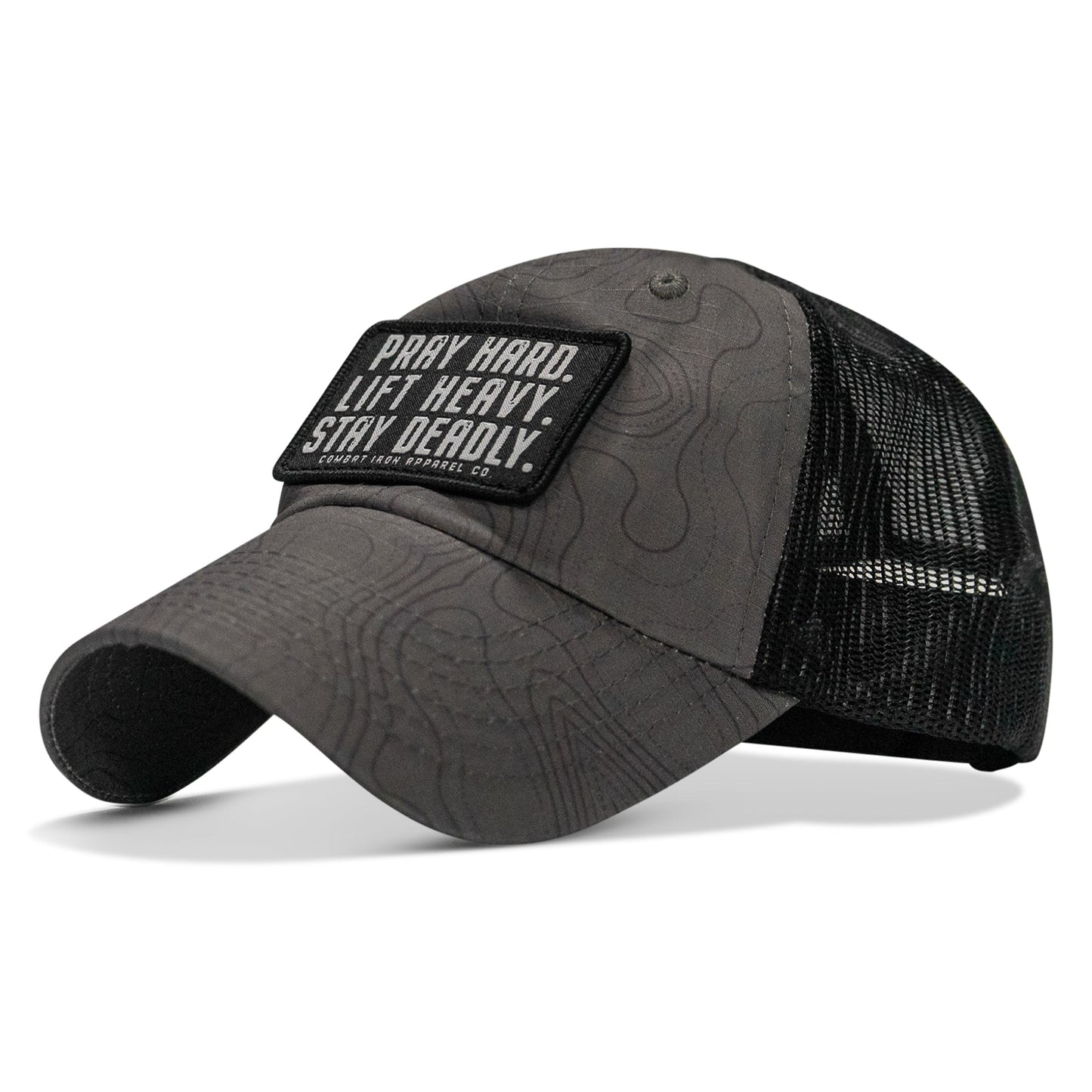 Pray Hard. Lift Heavy. Stay Deadly. Patch Tactical Ripstop Mesh Snapback Hat