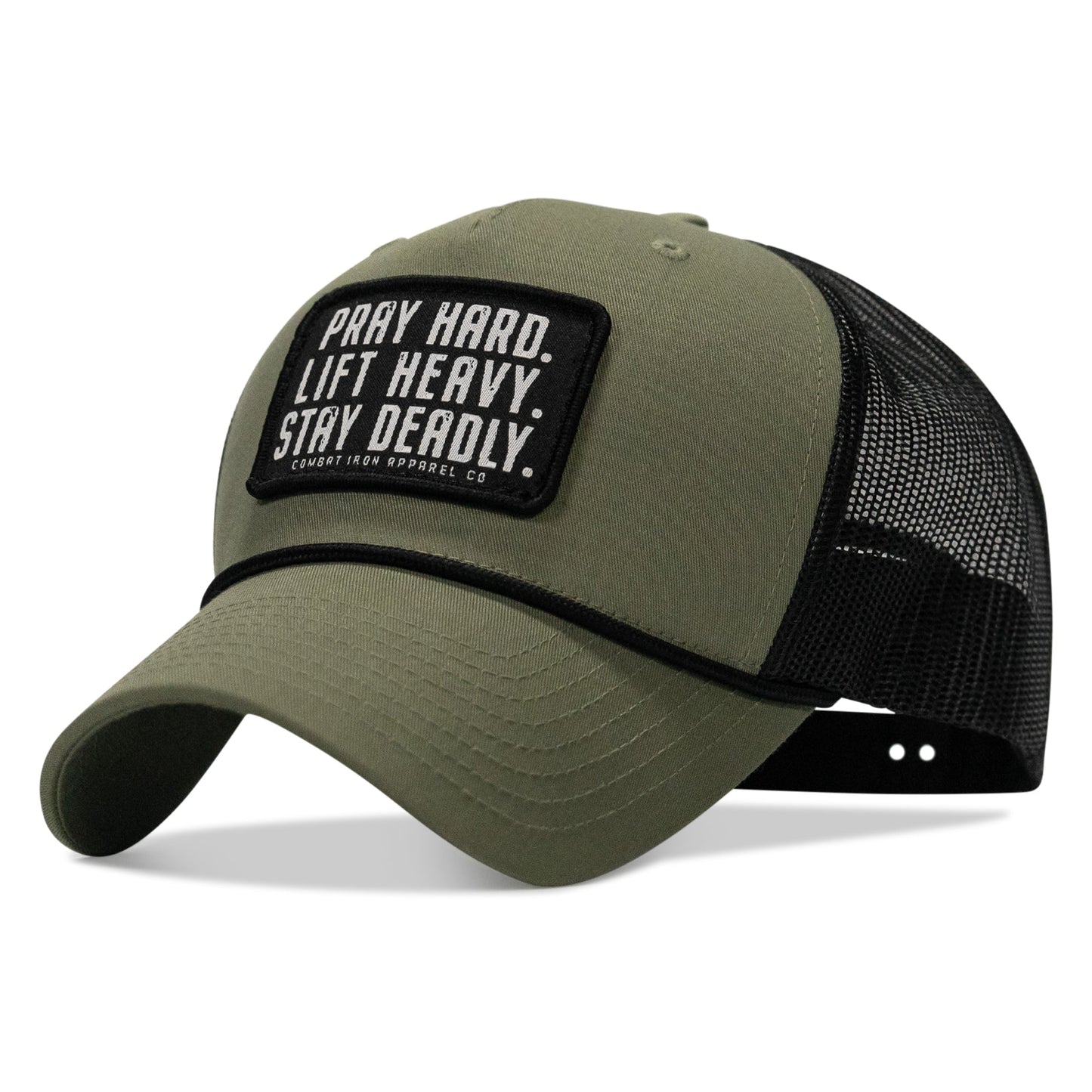 Pray Hard. Lift Heavy. Stay Deadly. Patch Rope Snapback Hat