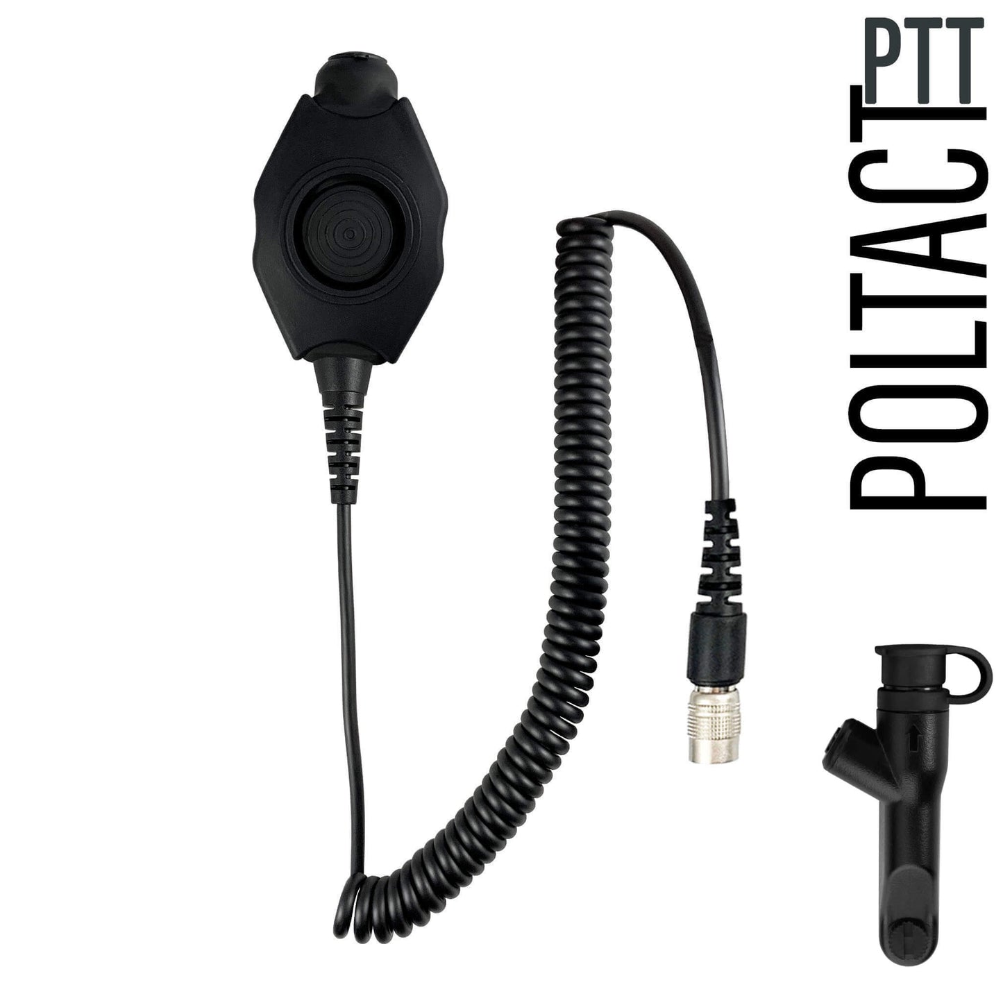 Tactical Radio Amplified PTT for Headset w/ Quick Disconnect(Hirose): NATO/Military Wiring, Gentex, Ops-Core, OTTO, 3M Peltor ComTac, XPI, MSA, Helicopter, & More - Harris/Tait TP3000/7110/7100/8000/9000 Series