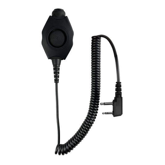 Tactical Radio Adapter/PTT for Headset(w/ Electret Mic): US/Civilian/"Peltor" Wiring, Select ComTac III, XPI Models & Select Helicopter Headsets - For Midland 2-Pin Radios (GXT/LXT Series)